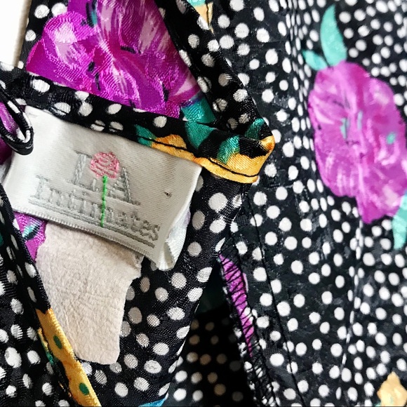 Vintage 90's LA Intimates Black Polka Dot Floral Slip Dress SM - Picture 3 of 4